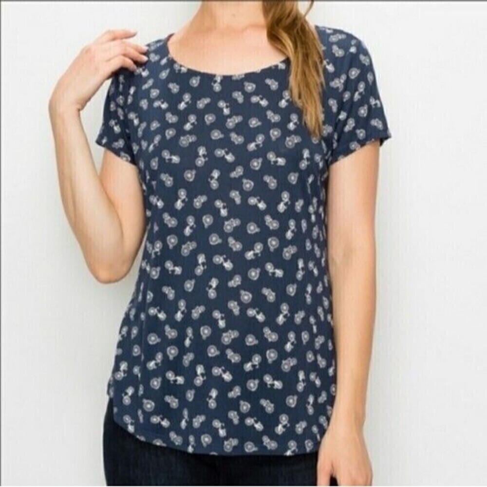 W5 by ANTHROPOLOGIE Blue Short Sleeve T-Shirt Bicycle Print Women's Size Medium